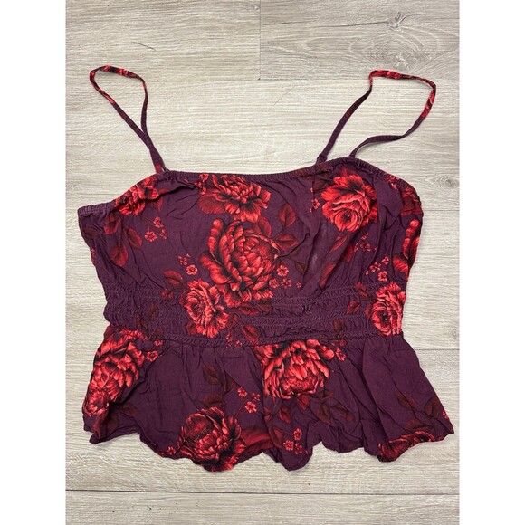 Old Navy Tops - Old Navy Floral Cami Top Medium Red Burgundy Smocked Peplum Tank